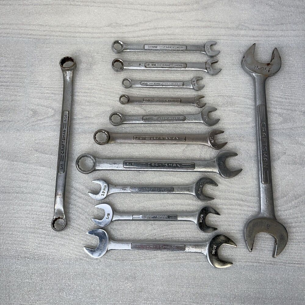 Mixed Lot Of 12 Craftsman Wrenches USA Open End Combination Box